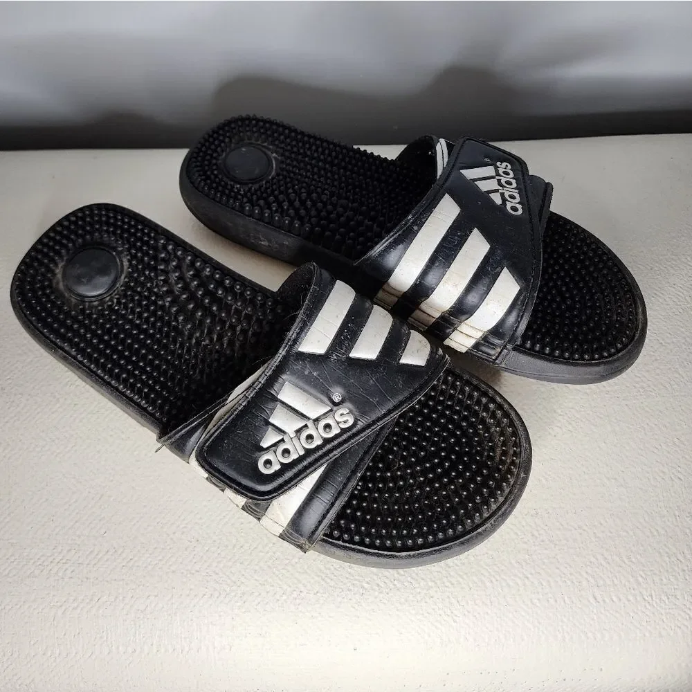ADIDAS BLACK & WHITE SLIP ON Slides SANDALS MENS Size 12